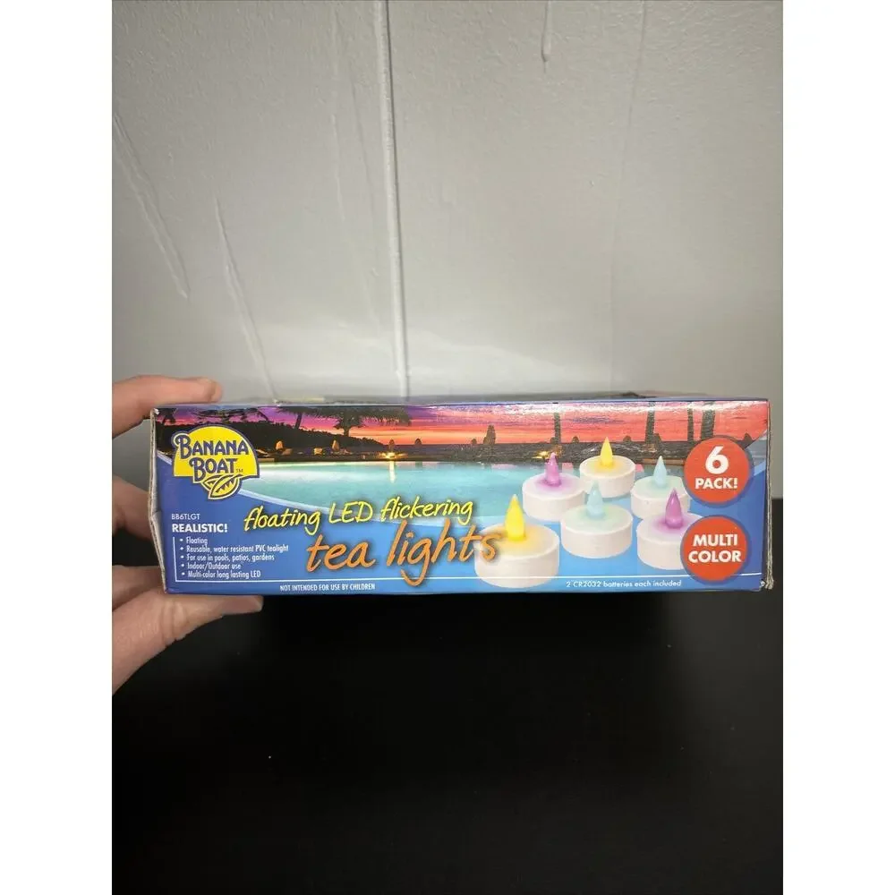 6 Floating LED Flickering tea light Candle Battery operated Banana Boat 2014